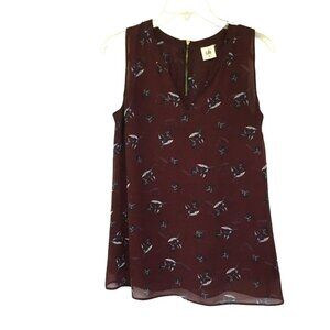 CAbi Career Blouse Sleeveless Floral Back Zipper Size XS in Plum and Soft Blue